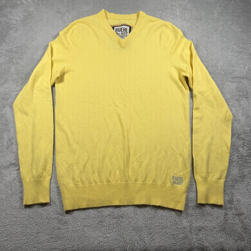 Ruehl No. 925 Wool Cashmere Blend Sweater Mens XL Yellow V-Neck Preppy